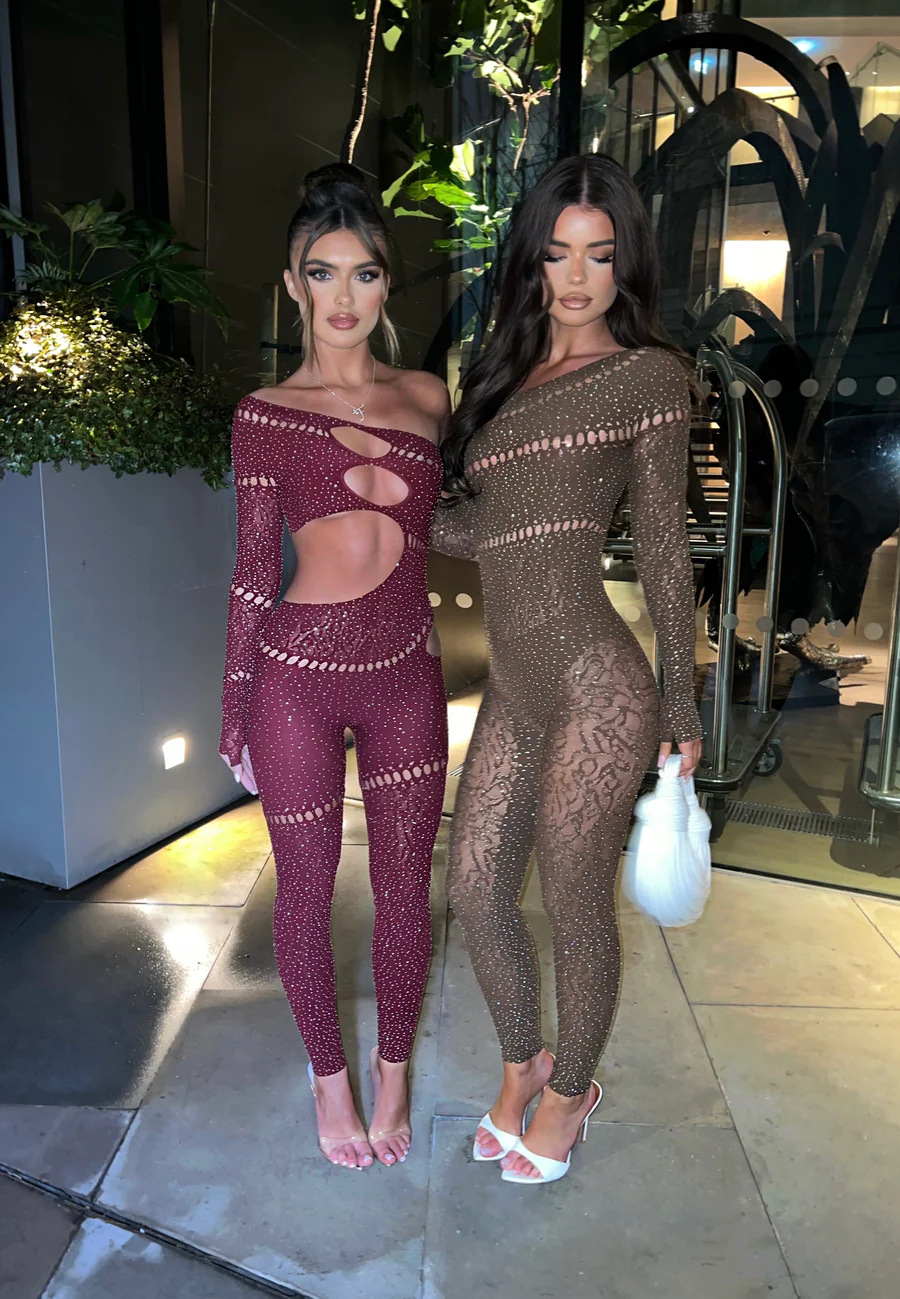 Rhinestone Cutout One-Shoulder Jumpsuit
