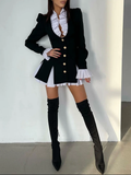 Black Tailored Blazer Mini Dress with Ruffled Shirt Detail