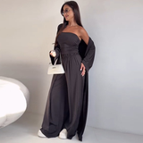 Casual Strapless Tank, Cardigan, and Wide-Leg Pants Three-Piece Set