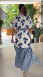 Palm Print & Stripe Belted Maxi Shirt Dress