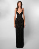 Black Halter Neck Lace Corset Maxi Dress