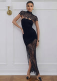 Black Strapless Dress with Lace Capelet and Sheer Overlay