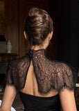 Black Strapless Dress with Lace Capelet and Sheer Overlay