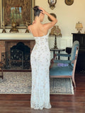 White Embellished Spaghetti Strap Maxi Dress