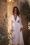 Sheer Sleeve Cutout Maxi Gown with Twisted Waist