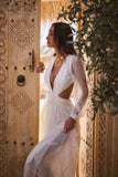 Sheer Sleeve Cutout Maxi Gown with Twisted Waist