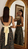 New French Floral Spaghetti Strap Backless Midi Dress