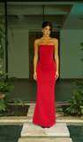Red Strapless Corset Maxi Dress