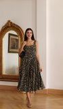 New French Floral Spaghetti Strap Backless Midi Dress