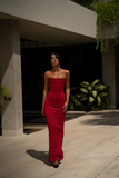 Red Strapless Corset Maxi Dress