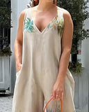 Casual V-Neck Sleeveless Print Jumpsuit
