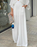 Soild V-Neck High Waist Jumpsuit