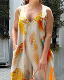 Printed V-Neck Sleeveless Casual Jumpsuit