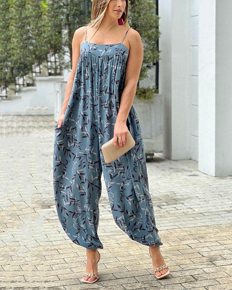Casual Print Suspender Jumpsuit