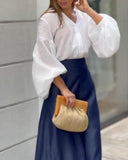 Bubble Sleeve Shirt Top Pants Suit