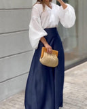 Bubble Sleeve Shirt Top Pants Suit