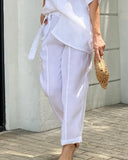 Cotton Linen Solid Color Casual Ladies Suit