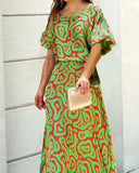 Funny Print Series Short Sleeved Top Long Skirt Suit