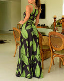 Leaf print wide leg Jumpsuit