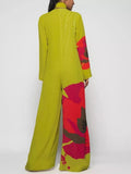 Elegant V-neck long-sleeved printed jumpsuit