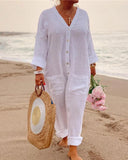 Solid Color Loose Long Sleeve Jumpsuit