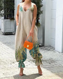 Casual V-Neck Sleeveless Print Jumpsuit