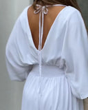 V-neck Open Back Banded Loose Jumpsuit