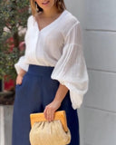 Bubble Sleeve Shirt Top Pants Suit