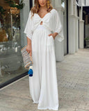 Soild V-Neck High Waist Jumpsuit