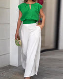 Cutout Top Trousers Solid Color Two-piece Suit