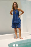 Contrast Stitch Sleeveless Tank & Shorts Two-Piece Casual Set